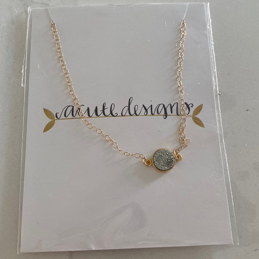 Silver druzy drop necklace